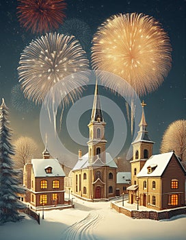 Happy New jaar village fireworks