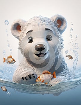 Polarbear in the water cartoon