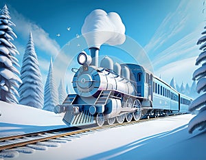 Steamtrain in the snow cartoon