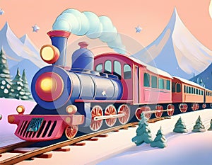 Steamtrain in the snow cartoon