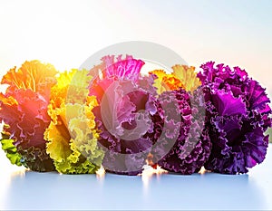 A row of ornamental cabbages