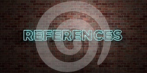 REFERENCES - fluorescent Neon tube Sign on brickwork - Front view - 3D rendered royalty free stock picture