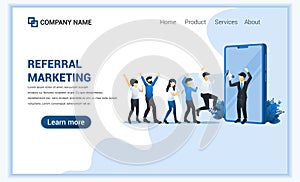 Referral marketing concept with businessman shout on megaphone for promotion referral program. Can use for landing page, web