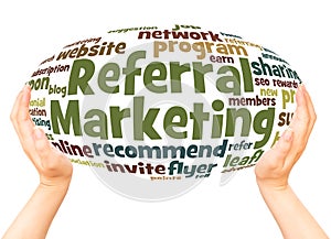 Referral Marketing word cloud hand sphere concept