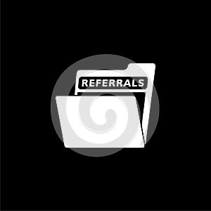 Referrals Concept on Folder Register isolated on black background