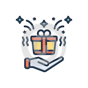 Color illustration icon for Refers, gift box and winner photo