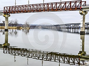 Reflection of a pedestrian bridge