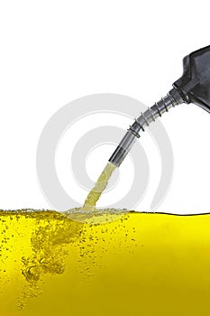 Refilling fuel view from inside of gas tank of a car