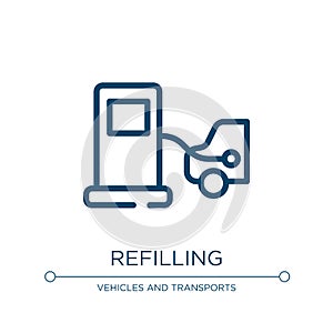 Refilling icon. Linear vector illustration from road trip collection. Outline refilling icon vector. Thin line symbol for use on