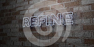 REFINE - Glowing Neon Sign on stonework wall - 3D rendered royalty free stock illustration