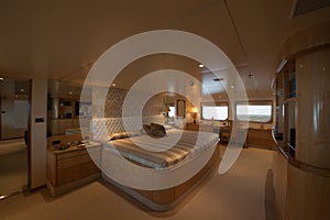 Refined interior of a large luxury motor boat