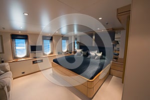 Refined interior of a large luxury motor boat