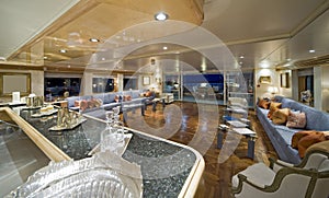 Refined interior of a large luxury motor boat