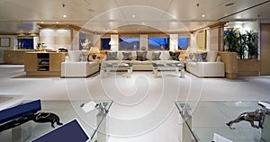 Refined interior of a large luxury motor boat