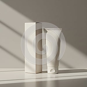 White Cosmetic Tube and Box on Sunlit Surface â Minimalist Skincare Packaging and Branding Concept