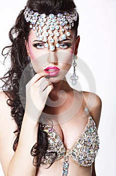 Refined Showy Woman with Bright Diadem and Shining Bra