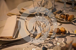 Refined Table Setting with Crystal Glassware and Elegant Dinnerware