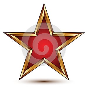 Refined vector red star with golden outline, festive 3d
