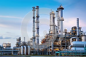 refinery with countless pipes, tanks, and valves to distill and process oil