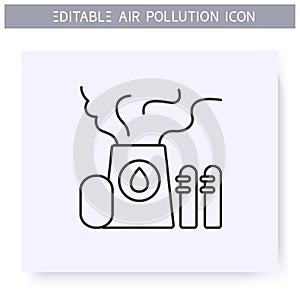 Refinery emissions line icon. Oil refining fumes