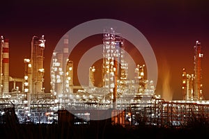 Refinery industrial plant at night