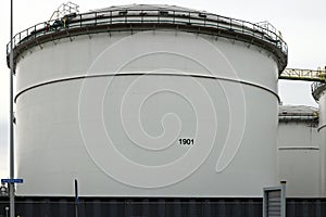 Refinery installation and tanks in the Botlek harbor at the port of Rotterdam