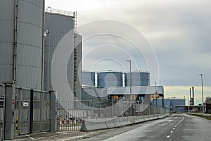 Refinery installation and tanks in the Botlek harbor at the port of Rotterdam