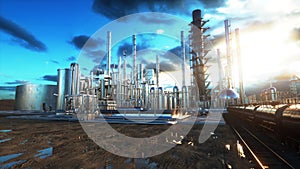 Refinery. Oil, petrolium plant. Metal Pipe. 3d rendering.