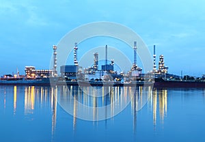 Refinery plant area at twilight, Thailand.