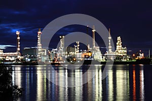 Refinery plant area at twilight, Thailand.