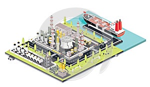 Refinery Plant. Oil Tank Farm. Maritime Port with Oil Tanker Moored at an Oil Storage Silo Terminal