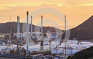 Refinery plant of a petrochemical industry at night