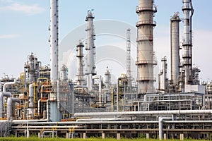 refinery, with rows of tanks and pipes producing oil and other petrochemicals