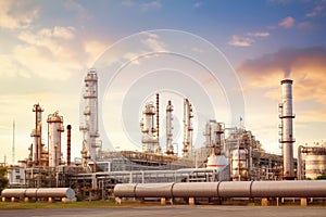 refinery, with rows of tanks and pipes producing oil and other petrochemicals