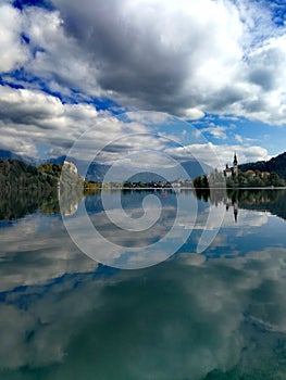 Reflected light from clouds, mirror effect on the water.