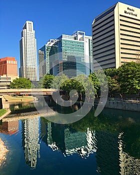 Reflected skyline of Omaha
