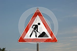 Reflecting `Bauarbeiten` or `Baustelle` construction site German traffic sign