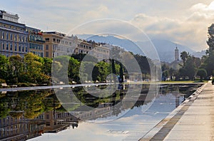 Reflecting fountain on Promenade du Paillon in Nice France photo