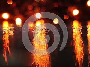 Reflecting lights in the ground, and bokeh mode photo
