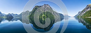 Reflecting Mountains at Fjord in Norway