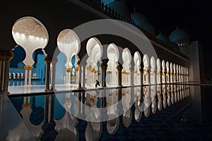 Reflecting pools outside the Sheikh Zayed mosque in Abu Dhabi, United Arab Emirates. photo