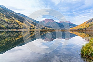 Reflection of Autumn Aspen Trees on Crystal Lake