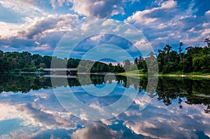 Reflection of beautiful evening clouds in Lake Marburg, Codorus