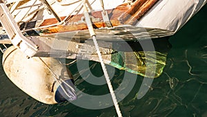 Reflection boat rudder water wooden yacht