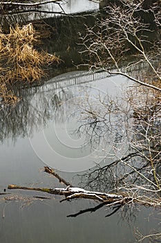 Reflection of a bridge in the water of the Golyama Kamchia river