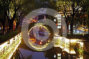 Reflection in a canal in the city of Shaoxing, Zhejiang, China photo