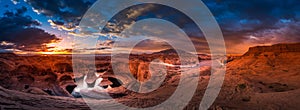 Reflection Canyon and Navajo Mountain at Sunrise Panorama