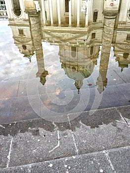 Reflection of charles church in Vienna