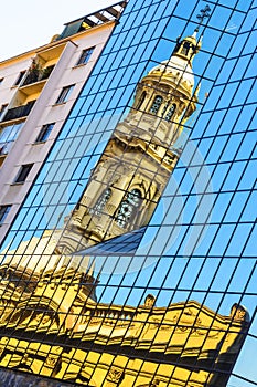 Reflection of the church tower - Plaza de Armas, Santiago de Chile, Chile photo