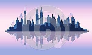 Reflection of city vector background of Petronas Tower and Twin Tower Malaysia